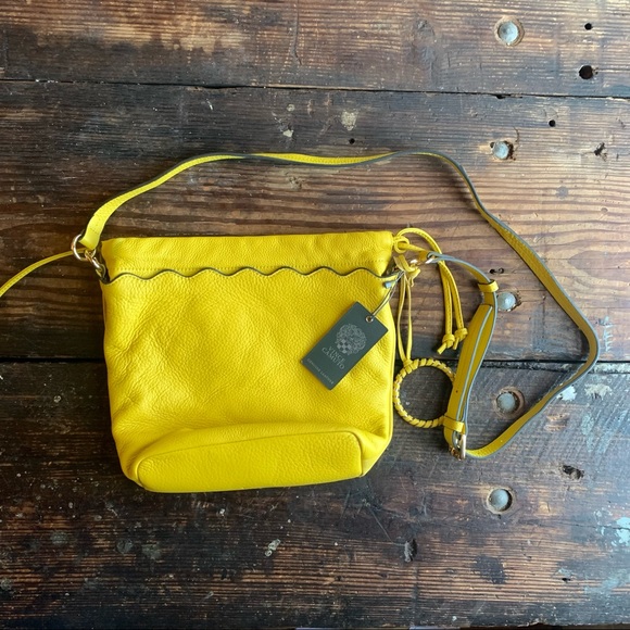 vince camuto yellow leather bucket bag wave design NWT sulfur Nordstrom purse - Picture 2 of 7